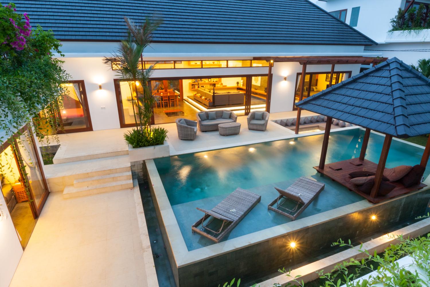 outdoor pool area with integrated smart lighting